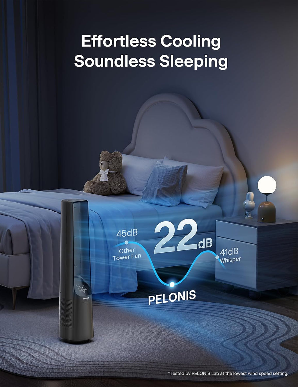 Pelonis Bladeless Tower Fan - Ultra-Quiet 22 dB Motor, 6 Speeds, Remote Control, 90° Oscillation, Safe for Home & Office