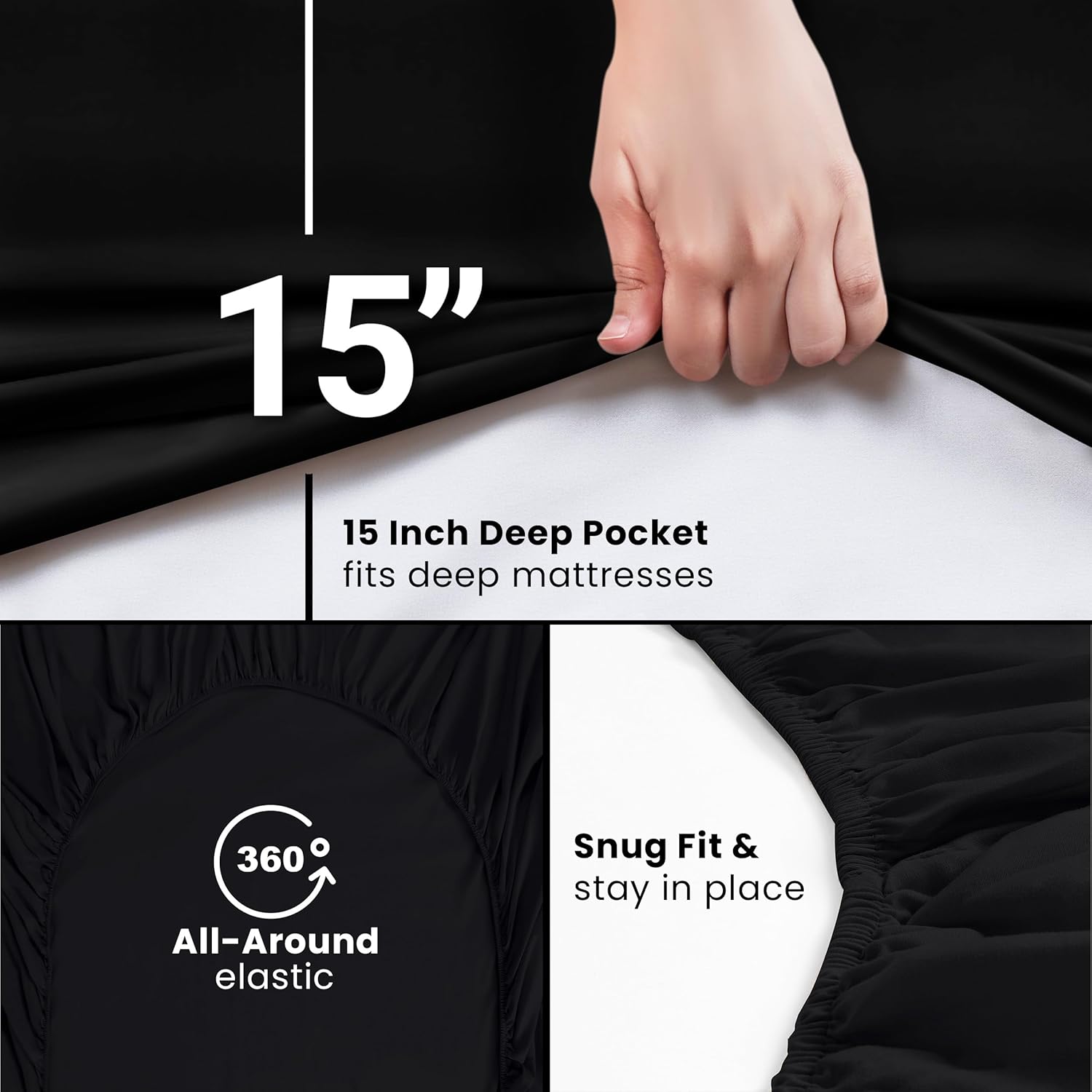 Utopia Bedding Queen Fitted Sheet - Deep Pocket Soft Microfiber - Fade Resistant & Easy Care (Black)