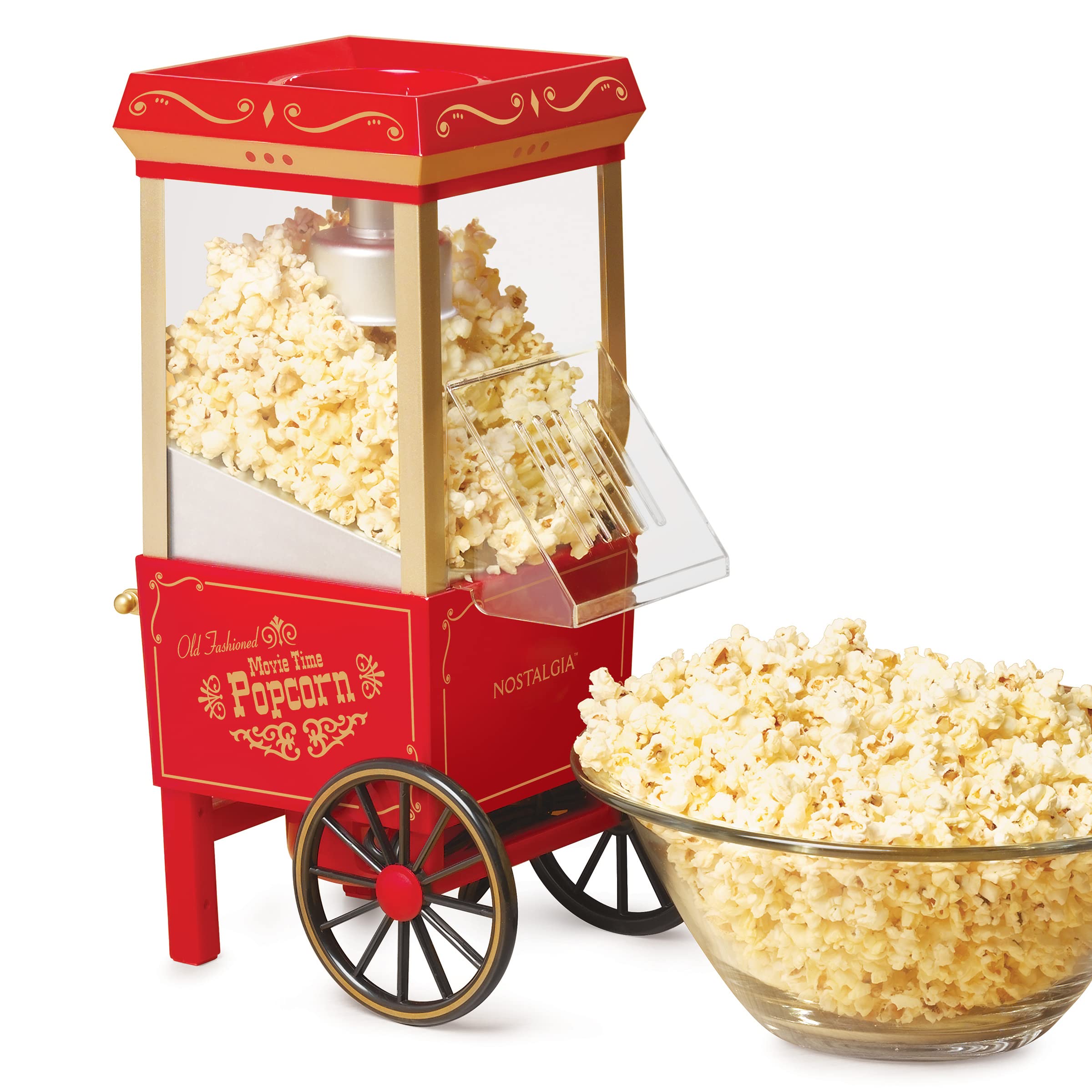 Nostalgia Extra Large Diner-Style Coca-Cola Hot Dog Steamer and Bun Warmer, Red & Popcorn Maker, 12 Cups Hot Air Popcorn Machine with Measuring Cap, Oil Free, Vintage Movie Theater Style, Red