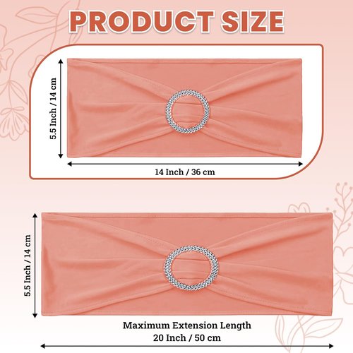 MDS Spandex Chair Sashes - Universal Fit Elastic Stretch Bands with Slider Bow - Coral Peach, 250 Pack