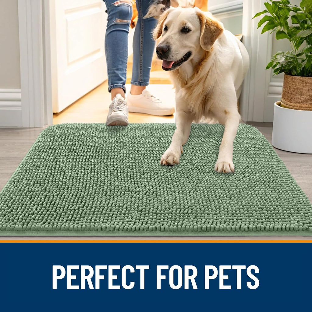 OLANLY Dog Door Mat - Absorbent Non-Slip Indoor Carpet for Muddy Paws | 47x20, Olive Green
