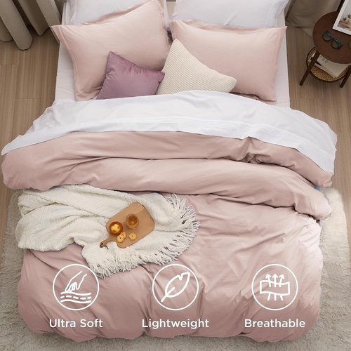 Bedsure King Size Duvet Cover Set - Extra Soft Rose Pink Prewashed Cotton-Like Polyester, 3 Pieces with Zipper Closure
