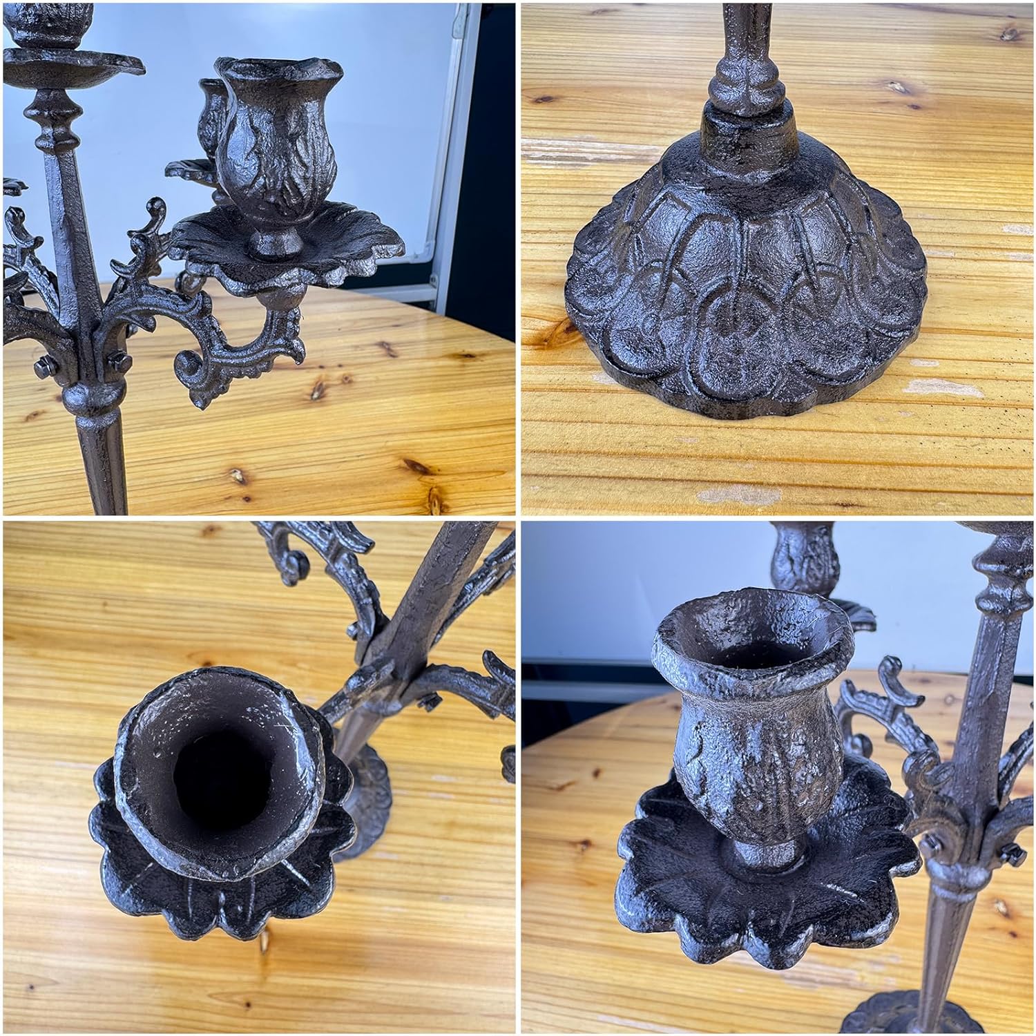 Antique Rust Brown Cast Iron Candelabra - 5-Arm Vintage Floral Candle Holder | 17" Tall Rustic Centerpiece for Holiday Decor
