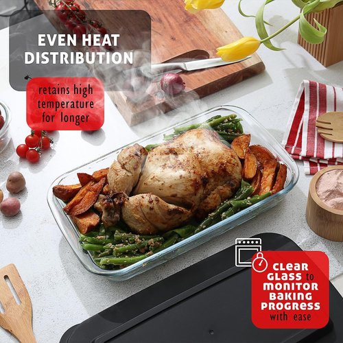 Nestl 8pc Glass Baking Dishes Set - Leakproof Casserole Containers with Lids | Oven & Microwave Safe, 9x13 Black