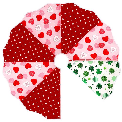 36in Double Sided Valentine's Day Tree Skirt,St. Patrick's Day Tree Skirts Decorations,Reversible Holiday Tree Mat Party Supplies for Tabletop Trees Decoration