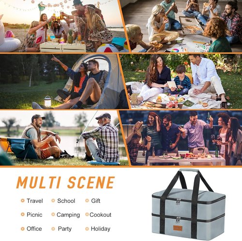 Double Decker Casserole Carrier by [Brand Name] - Insulated Food Warmer Bag for Potlucks | Fits 9"x13" Baking Dish, Leak-Proof, Durable Nylon, Grey