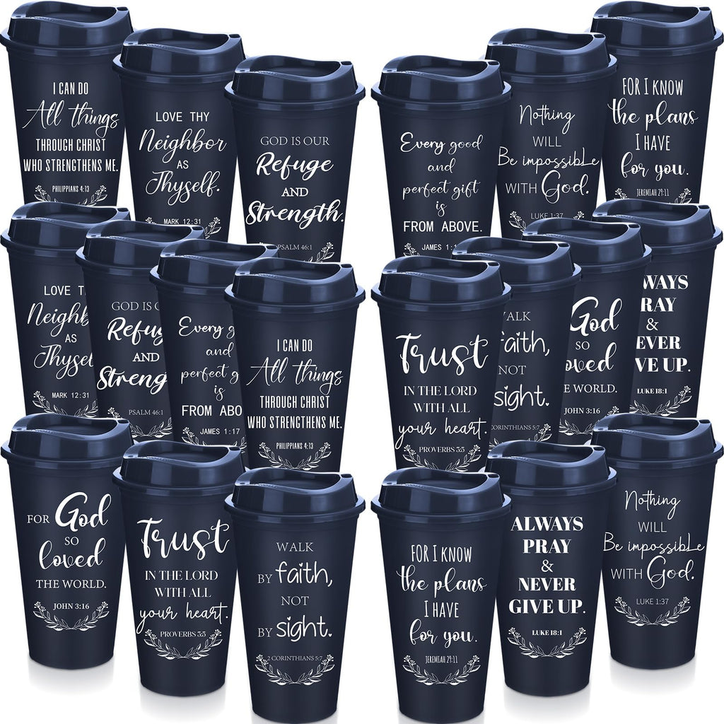 Skylety 60 Pack Christian Gifts for Men Women 16oz Reusable Bible Verse Tumbler Bulk Plastic Coffee Cup with Lid Inspirational Religious Church Gift for Mother Father Birthday (Blue)