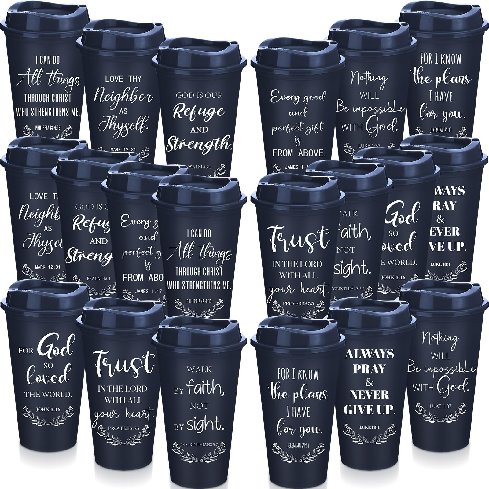 Skylety 60 Pack Christian Gifts for Men Women 16oz Reusable Bible Verse Tumbler Bulk Plastic Coffee Cup with Lid Inspirational Religious Church Gift for Mother Father Birthday (Blue)