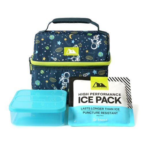 Arctic Zone Kids Lunch Box Combo with Gel Ice Pack and Sandwich Container, 2 Compartment Insulated Bucket for School or Travel Lunch, Space Odyssey