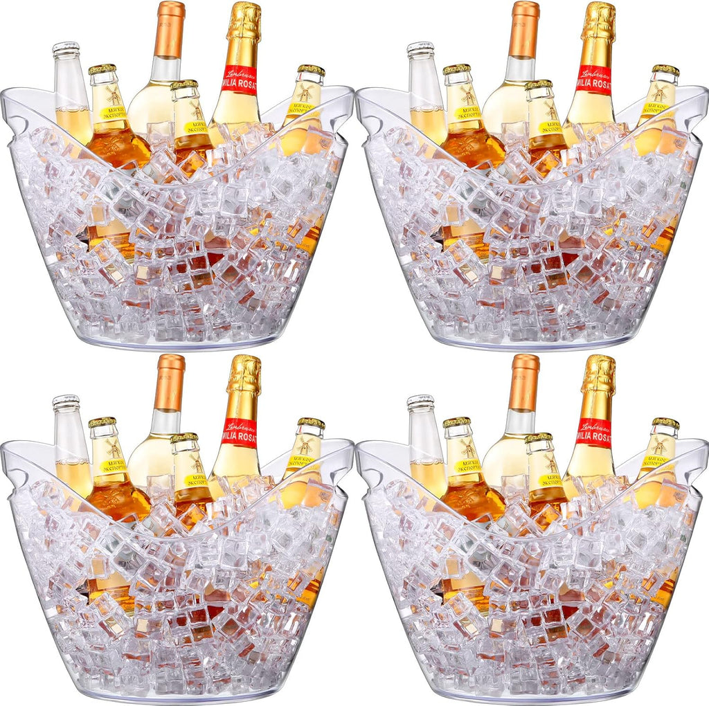 Sunnyray 4 Pack Ice Buckets Large Beer Bucket Clear Acrylic Drink Cooler Plastic Ice Beverage Tub Champagne Bottles Bucket Chiller Bin Drink Buckets for Party Barbecue Picnic Home Bar (8L)