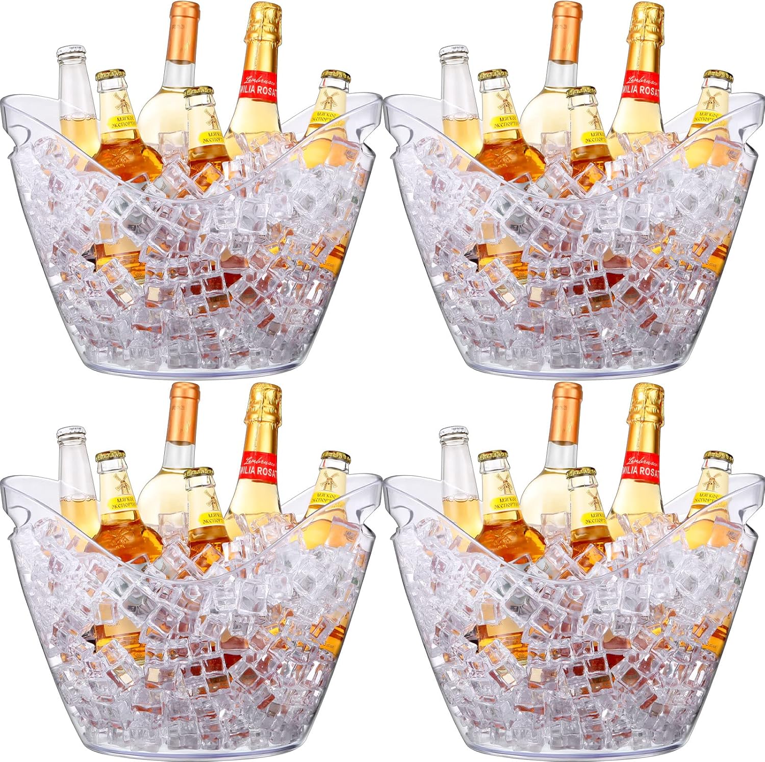 Sunnyray 4 Pack Ice Buckets Large Beer Bucket Clear Acrylic Drink Cooler Plastic Ice Beverage Tub Champagne Bottles Bucket Chiller Bin Drink Buckets for Party Barbecue Picnic Home Bar (8L)