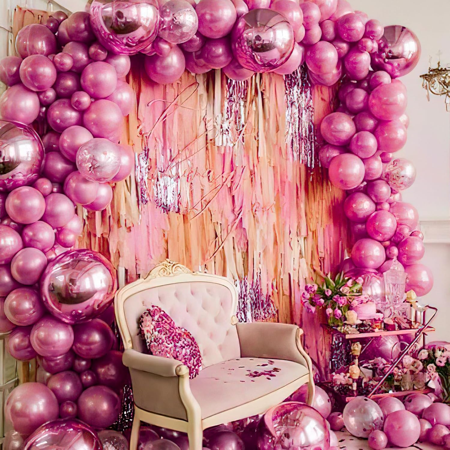 PartyWoo Hot Pink Balloons - 140-Piece Metallic Balloon Arch Kit for Engagements & Parties | 5-18 Inch Sizes