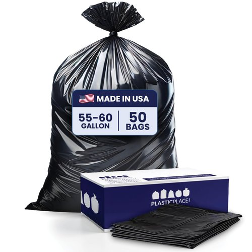 Plasticplace 56 gallon Trash Bags │ 1.5 Mil │ Black Heavy Duty Garbage Can Liners │ 38” x 58” | 50 Count (Pack of 1)