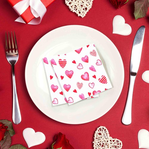 100 Pink Heart Cocktail Beverage Napkins Disposable Paper Love Hearts Dessert Napkin for Valentine's Day Wedding Party Supplies Tableware Decor