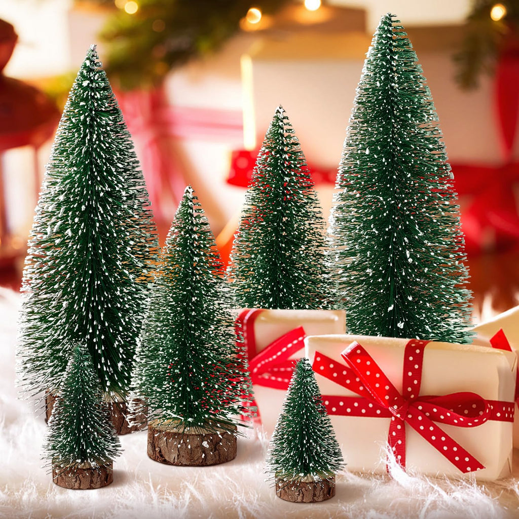 Skiennix Mini Christmas Trees - 6pcs Bottle Brush Decorations for Indoor/Outdoor Holiday Decor | Green