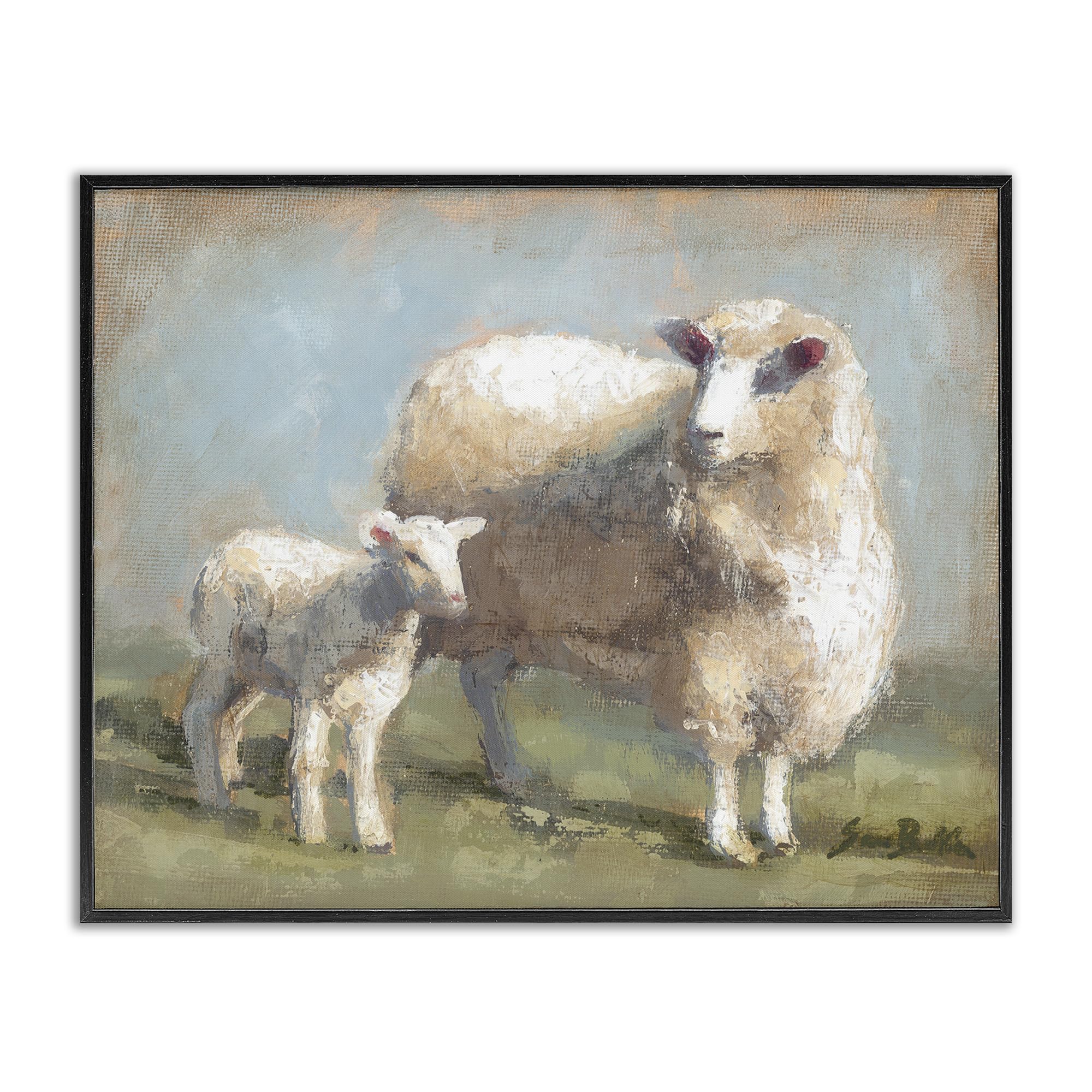 Stupell Industries 'Sheep & Lamb Family Farm', Framed Giclee Art, Black, 20 x 16 Inches, Easy to Hang and Sturdy, Made in USA, by Sara Baker