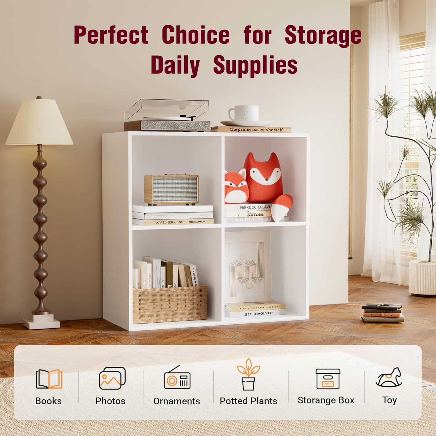 Wooden Cube Storage Organizer by [Brand Name] - 11" Open Cubes, Stackable Modular Bookcase | 2-Tier Bookshelf in White for Living Room, Bedroom, Office