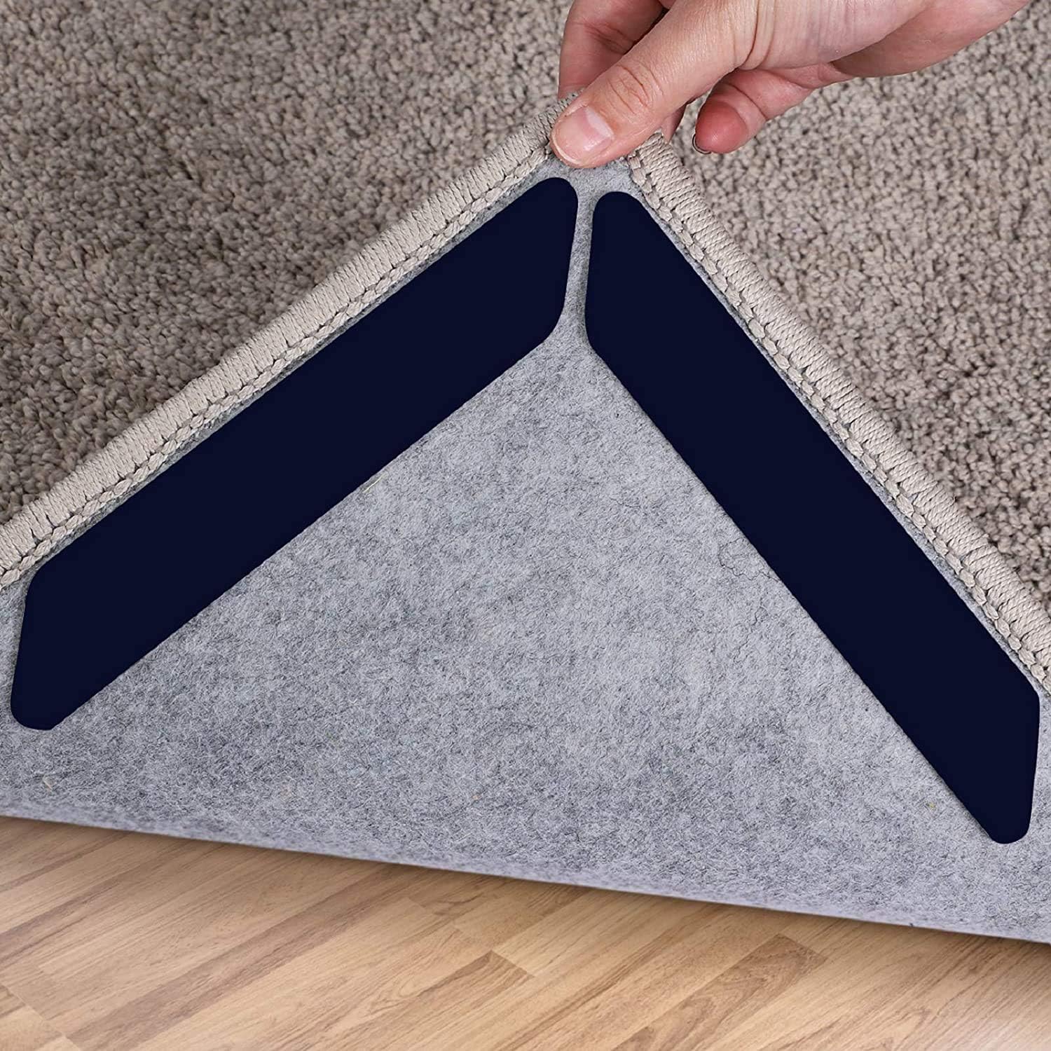 Skiennix Rug Tape - 16 Pcs Dual-Sided Washable Non-Slip Adhesive Holders for Hardwood & Tile Floors