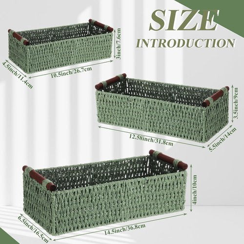 Boao Wicker Storage Baskets - Handmade Boho Decorative Paper Rope Baskets | 3 Pcs for Organizing