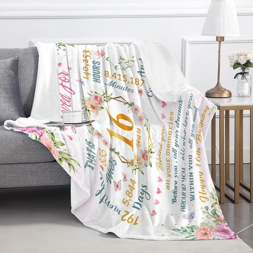 Nucleotech Sweet 16 Gifts for Girls, Gifts for 16 Year Old Girl, 16th Birthday Gift for Girls, Sweet Sixteen Year Old Girl Birthday Gift Idea, Present for 16 Yr Old Throw Blanket 60"x50"