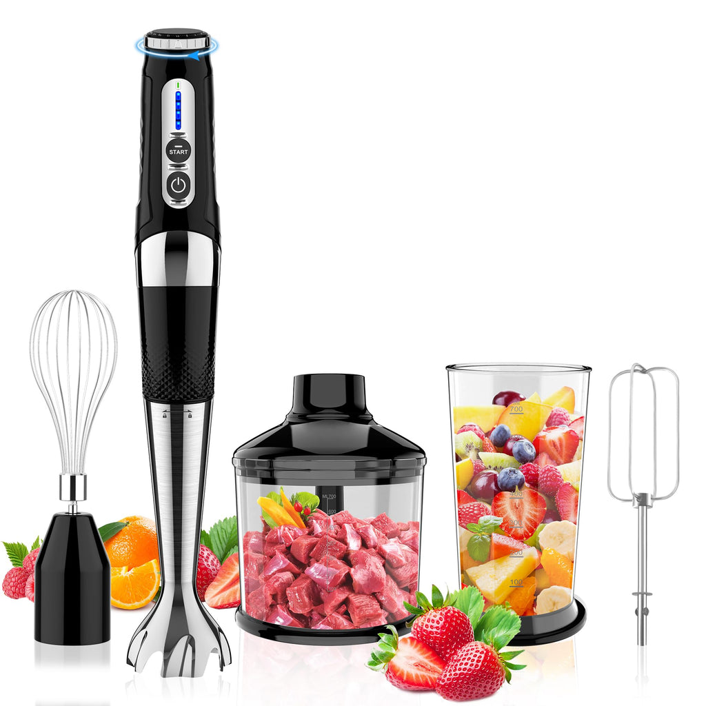 Toogel Cordless Immersion Blender, 3-in-1 Electric Hand Blender with 21-Speed & 3-Angle Adjust, USB Rechargeable, BPA-Free & Dishwasher Safe for Baby Food, Smoothies, Soup (Black)