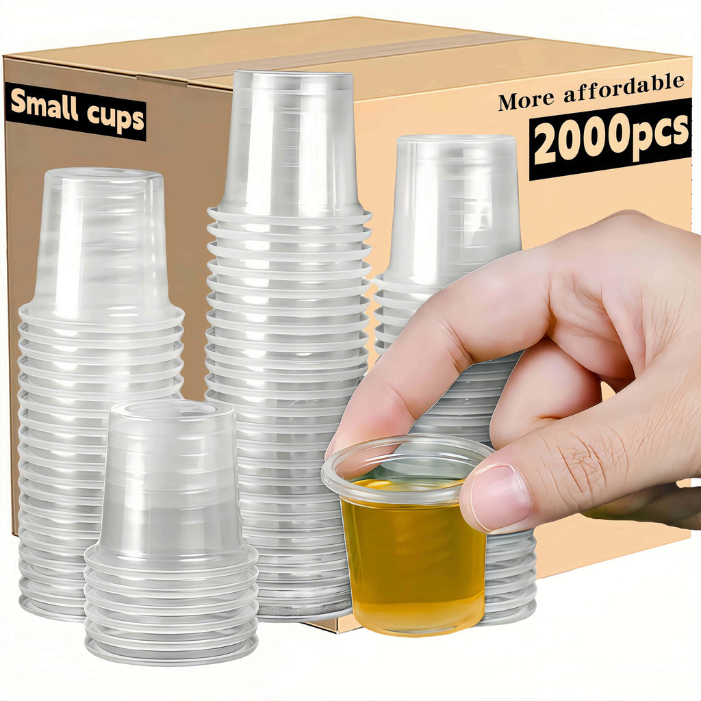 Cynohesta Tiny Disposable Small Plastic Cups Mini Communion Jello Sample Tasting Little Shot Glasses Clear Cup 1 1.5 2 3 oz (500, 1.6OZ)