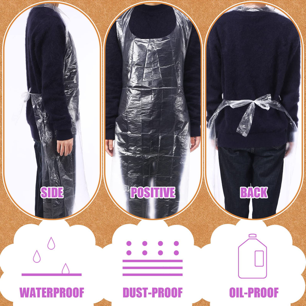 Tarpop 200 Pack Plastic Disposable Aprons 44 x 30 Inch Large Clear Aprons for Cooking Disposable Smocks for Adults Painting Picnic DIY Crafts Birthday Party, Meeting Various Needs