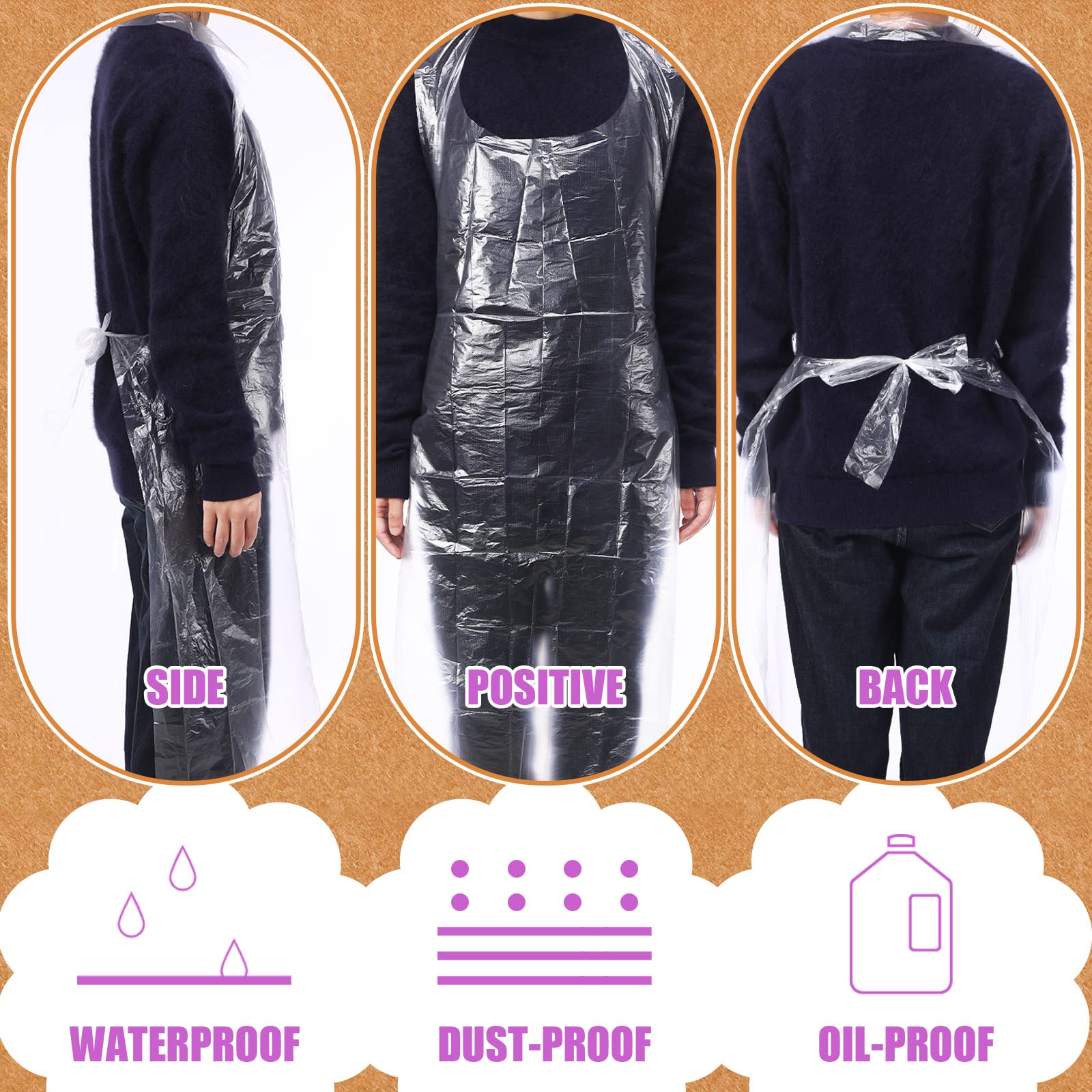 Tarpop 200 Pack Plastic Disposable Aprons 44 x 30 Inch Large Clear Aprons for Cooking Disposable Smocks for Adults Painting Picnic DIY Crafts Birthday Party, Meeting Various Needs