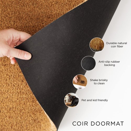 DII Quarantine Doormat Collection, Natural Coir Fiber, Non-Slip PVC Backing, 18x30, Quarantini