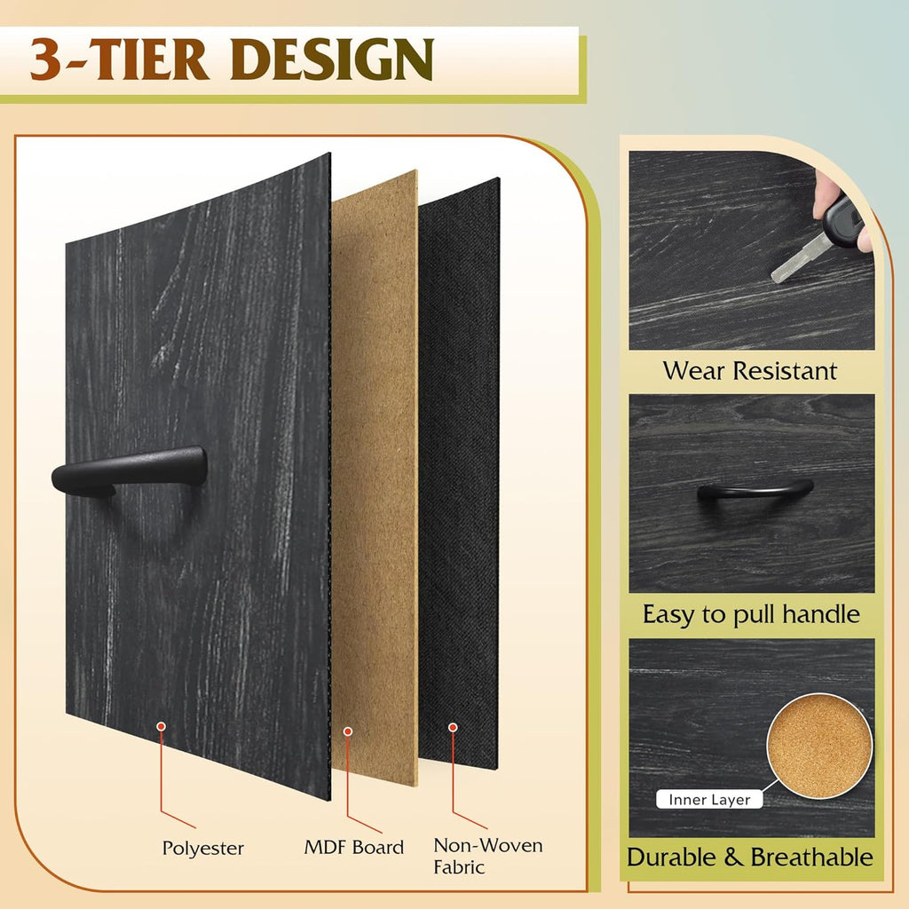 WLIVE Dresser - 5 Drawer Chest for Bedroom | Stylish Fabric Organizer in Charcoal Black Wood Grain