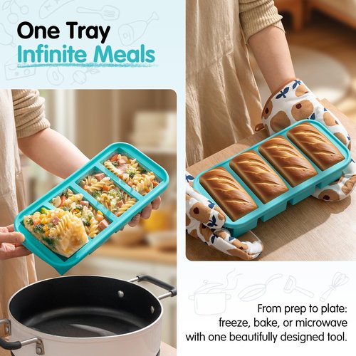 Extra Large Silicone Soup Cubes Freezer Tray With Lid 1 Cup, 2 Pack Silicone Freezer Molds 4-Cube Reusable Soup Storage Containers for Meal Prep, Leftovers & Baby Food