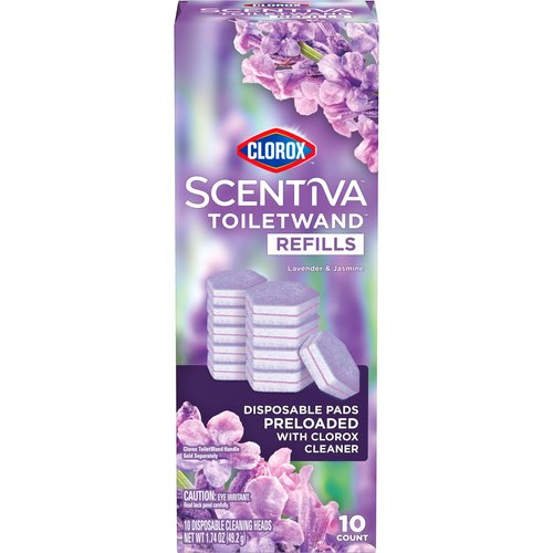 CLOROX Scentiva ToiletWand Toilet Cleaner Refills, Toilet brush, Lavender and Jasmine, 10 Count