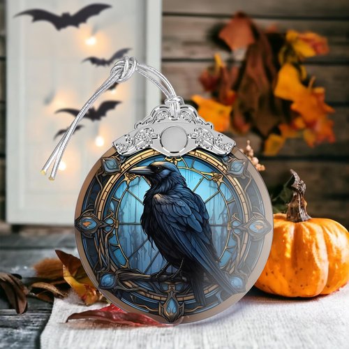 Christmas Ornament, Stained Glass Ornament, Christmas Decorations for Tree, Holiday Ornament, Unique Gift Idea - Crow in The Dark
