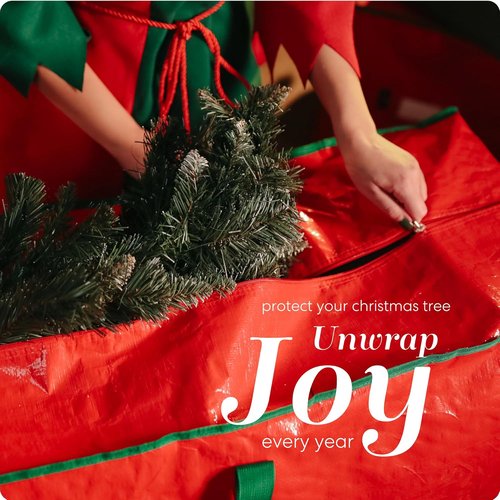 Handy Laundry Christmas Tree Storage Bag - Heavy Duty Waterproof Tarp for 9 Foot Tree | Red with Reinforced Handles & Double Zipper