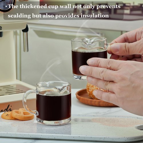 Ackers Clear Espresso Cups Set of 2,4 OZ Double Spouts Cups,Milk Cup with Handle, Espresso Accessories for Machine, Small
