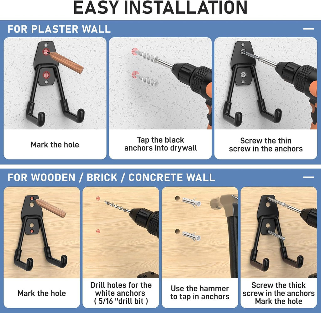 Skiennix Heavy-Duty Garage Hooks - Anti-Slip Coating for Secure Storage | 30 Pack Black for Bikes & Tools