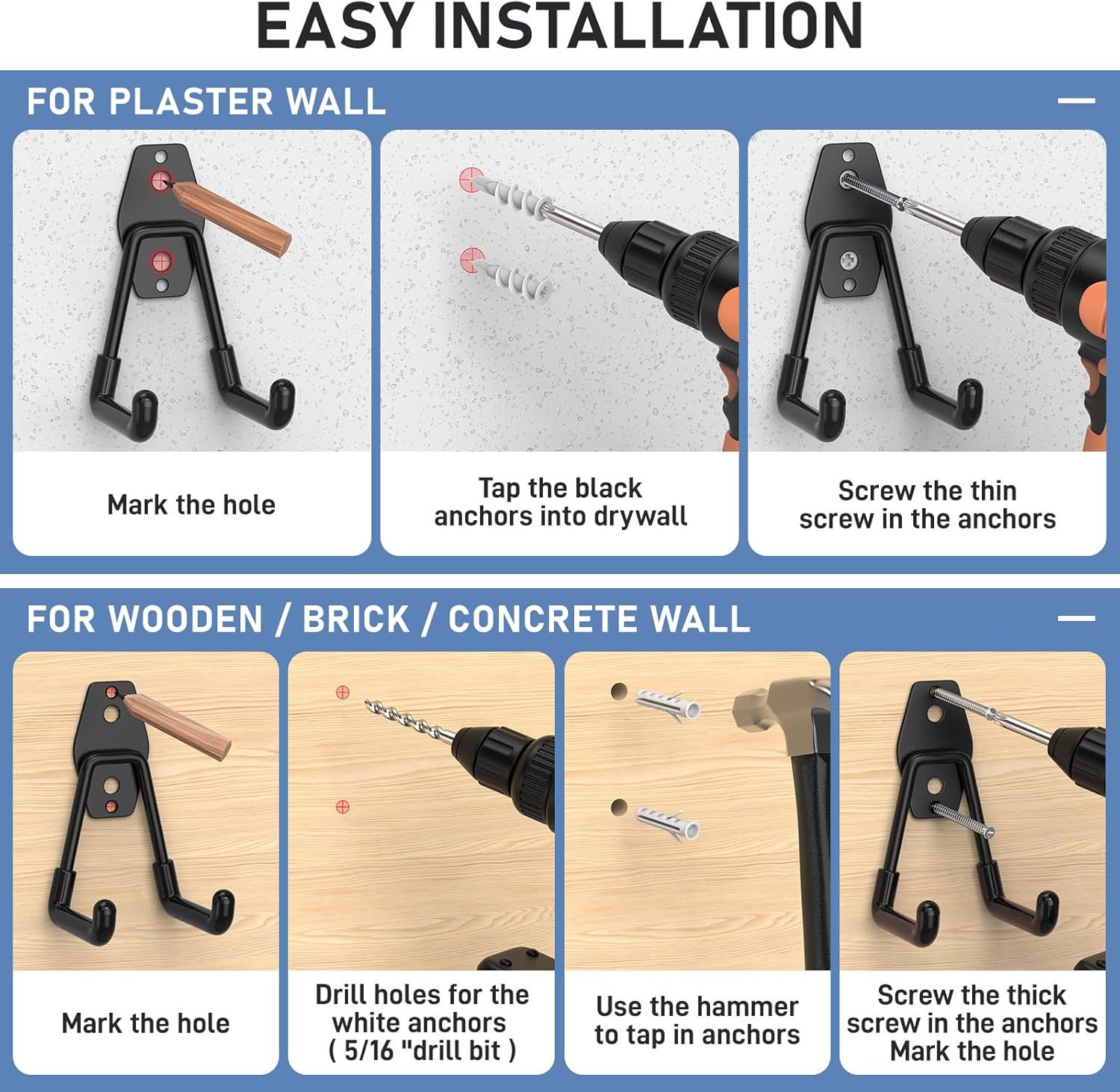 Skiennix Heavy-Duty Garage Hooks - Anti-Slip Coating for Secure Storage | 30 Pack Black for Bikes & Tools