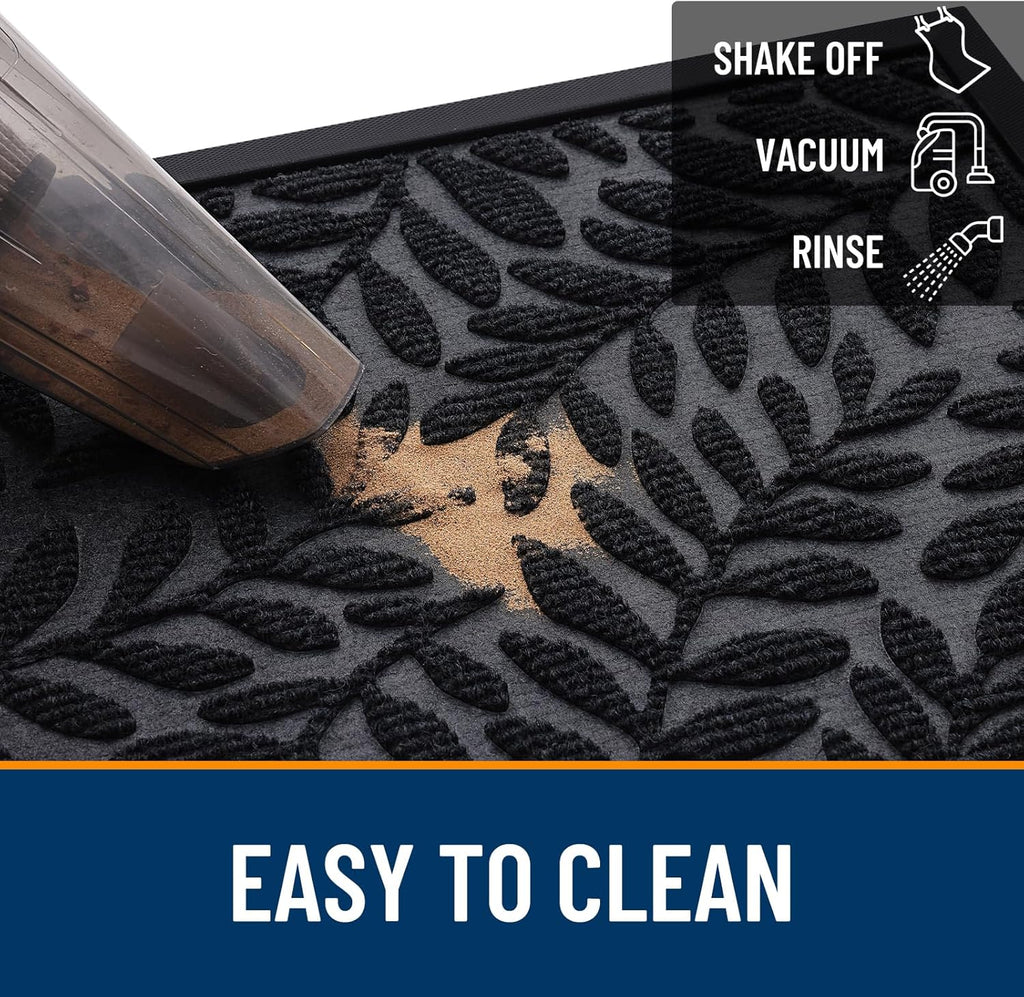 OLANLY Indoor Outdoor Door Mat - Waterproof All-Weather Doormat | Sturdy Natural Rubber, 29.5x17, Black