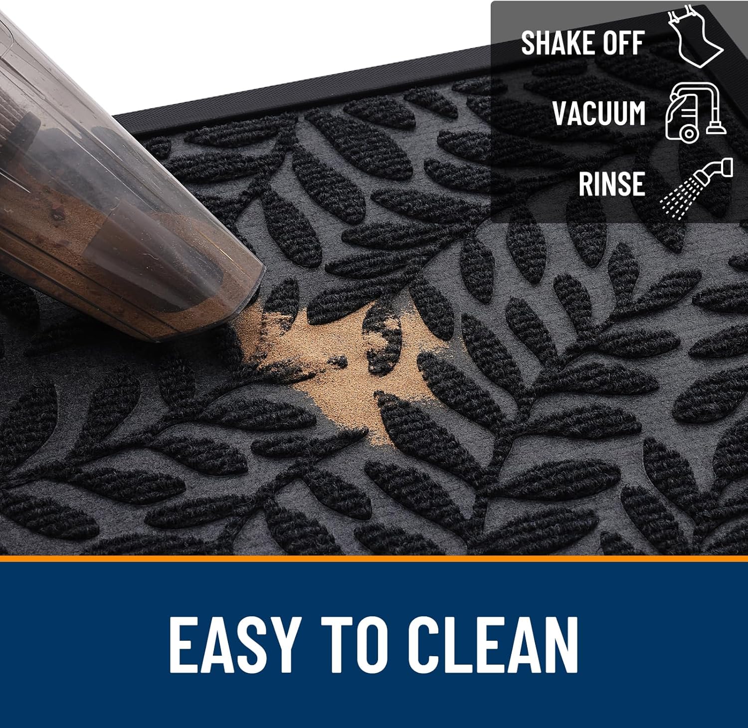 OLANLY Indoor Outdoor Door Mat - Waterproof All-Weather Doormat | Sturdy Natural Rubber, 29.5x17, Black