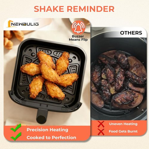 NEWBULIG Air Fryer - 4QT Digital Touchscreen with Easy View Window & 8 Cooking Presets - White