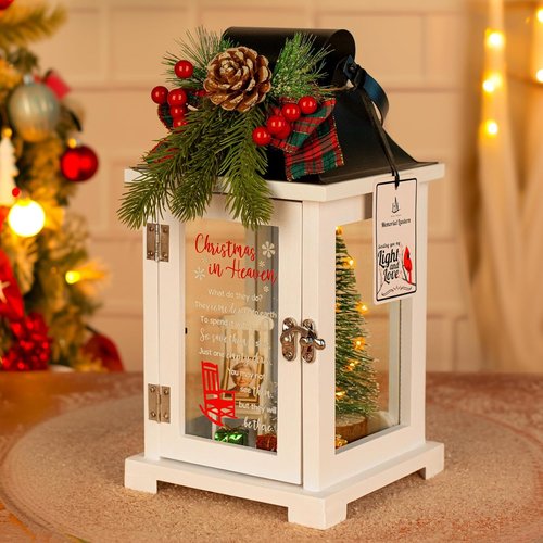 Christmas In Heaven Memorial Lantern - Small Photo Frame & Wreath | Thoughtful Gift for Loved Ones