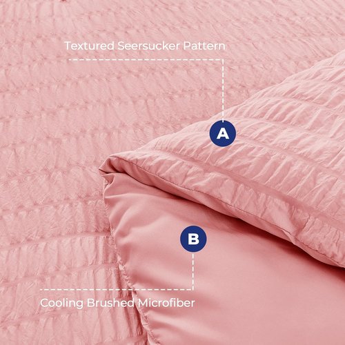 HYMOKEGE Queen Comforter Set - Luxurious Rose Pink Seersucker 7-Piece Bedding Set for All Seasons