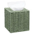 Acellegic Sage Green Tissue Box Cover Square Natural Paper Rope Hand Woven Tissue Box Holder for Bathroom Living Room Bedroom Kitchen Table Desk Office Boho Home Decor