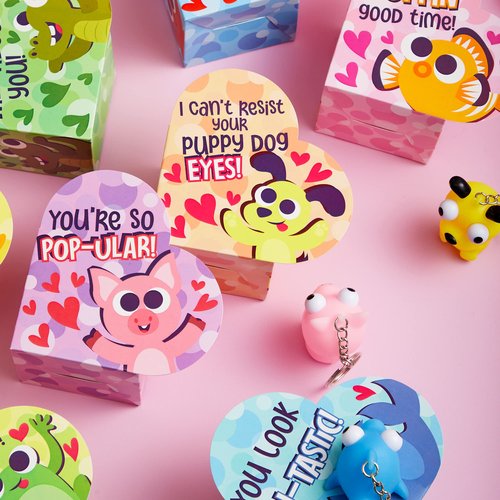 JOYIN 24 Packs Valentine Popping Eyes Keychains with Heart Box for Valentine's Classroom Exchange, Party Favors Game Prizes School Gift Exchange Classroom Rewards