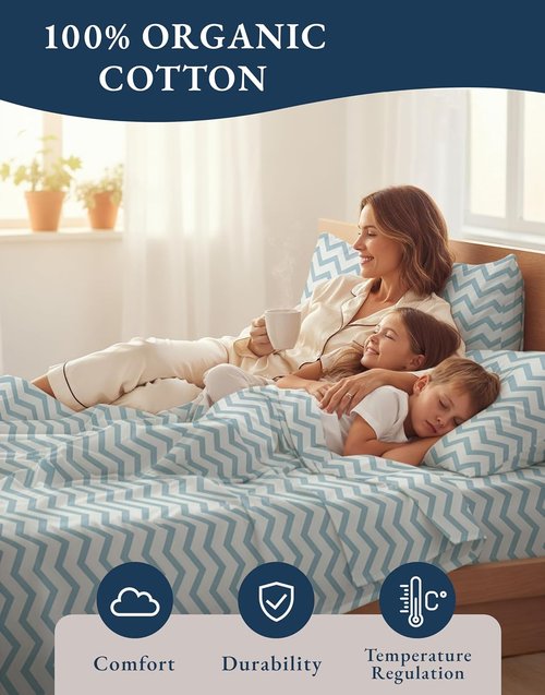 LANE LINEN King Sheets - 100% Organic Cotton Percale Bedding Set | Soft, Comfy & Temperature Regulating - Chevron Design
