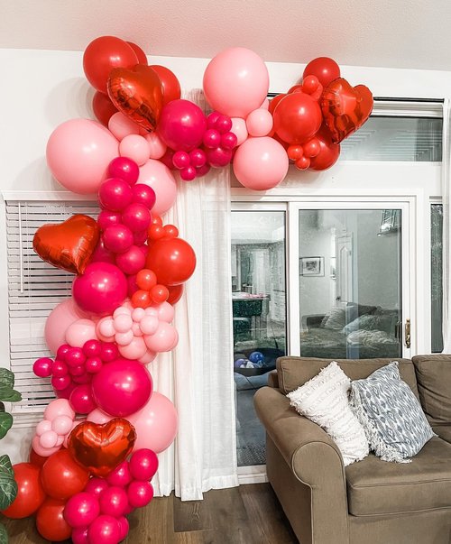 PityBlns Valentine's Day Balloon Arch Kit -345Pcs Rose Petals Valentines Foil Balloon Heart Red Pink Hot Pink Latex Balloons Garland Kit for Valentines Day Galentines Day Anniversary Party Decorations
