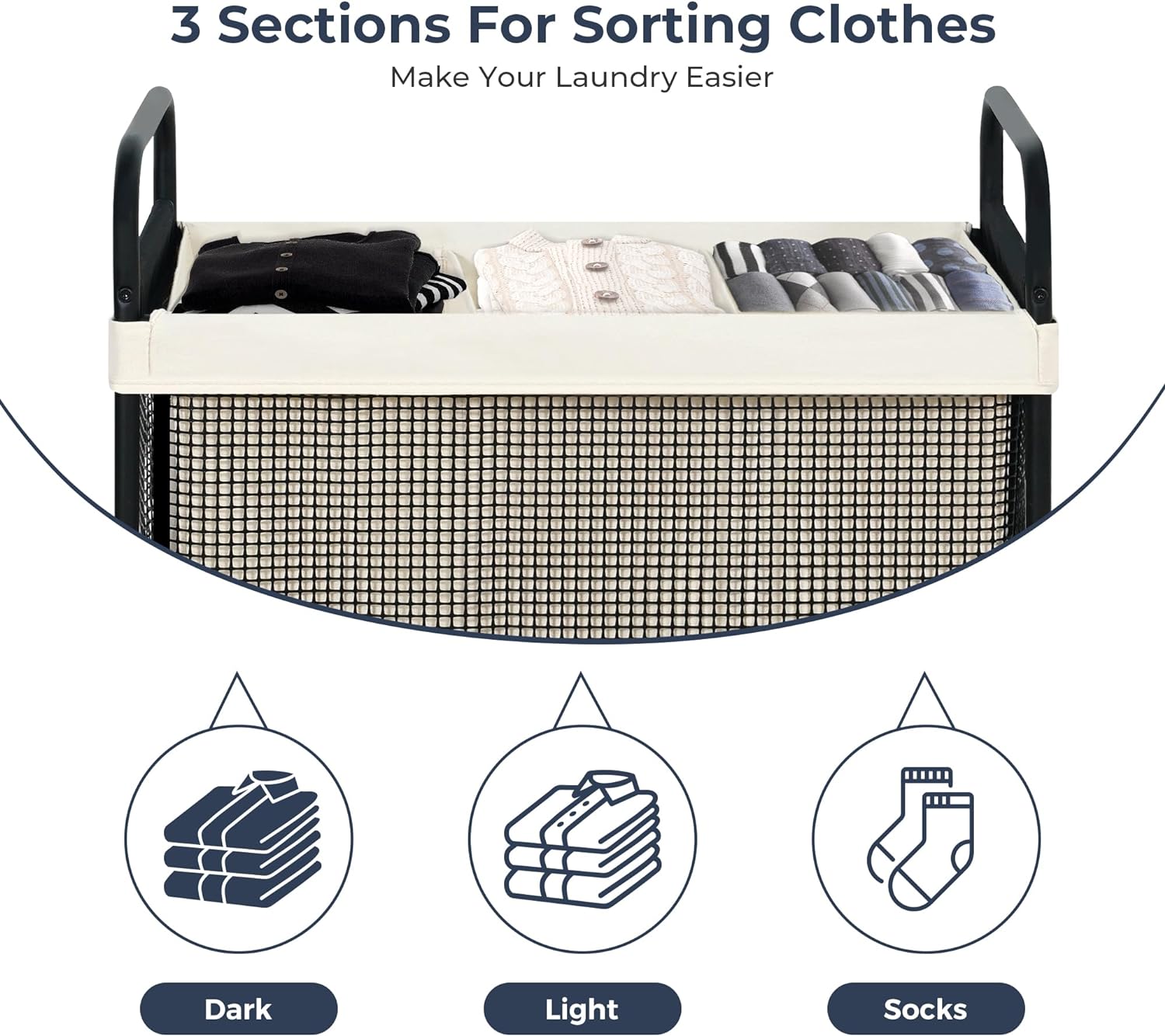 STO STO Laundry Hamper - 120L Rolling Sorter Cart with Removable Washable Liner & Wheels