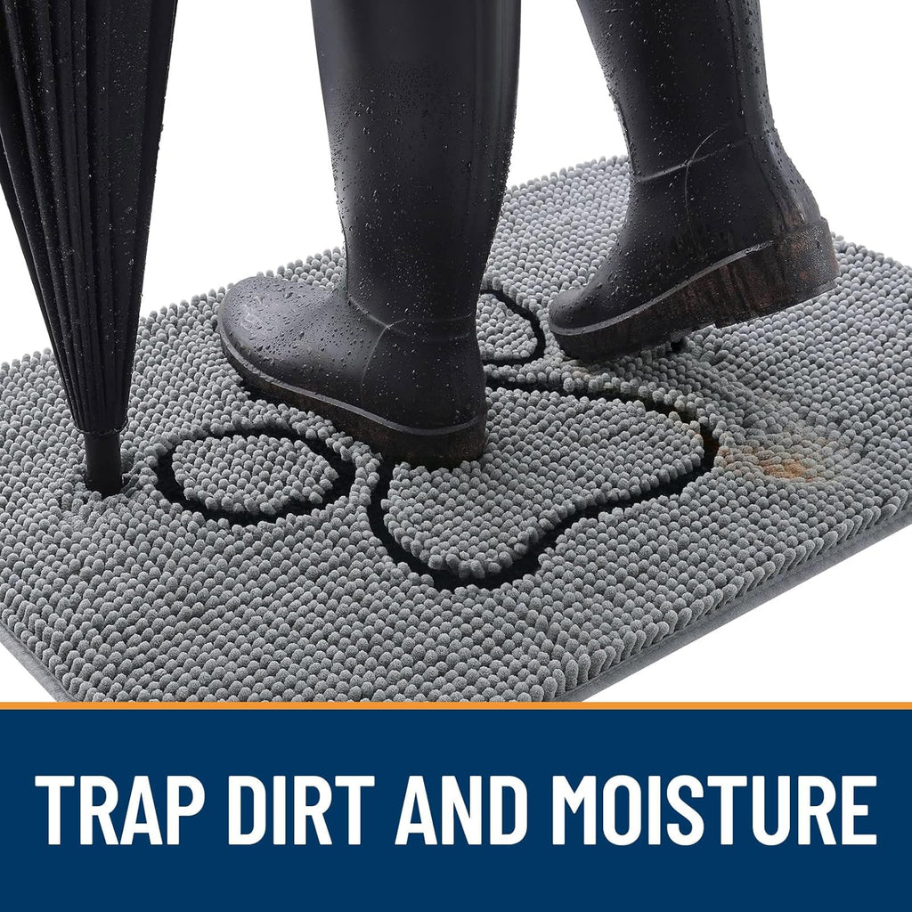OLANLY Dog Door Mat - Absorbent Non-Slip Mud Mat for Muddy Paws | 48x30 Grey Chenille Design
