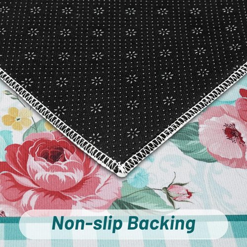 Mofvugz Red Teal Floral Kitchen Rugs and Mats Non-Skid Washable for Floor, Floral Teal Kitchen Decor and Accessories Kitchen Mat Set of 3, 17"x30"+17"x47"+17"x59"