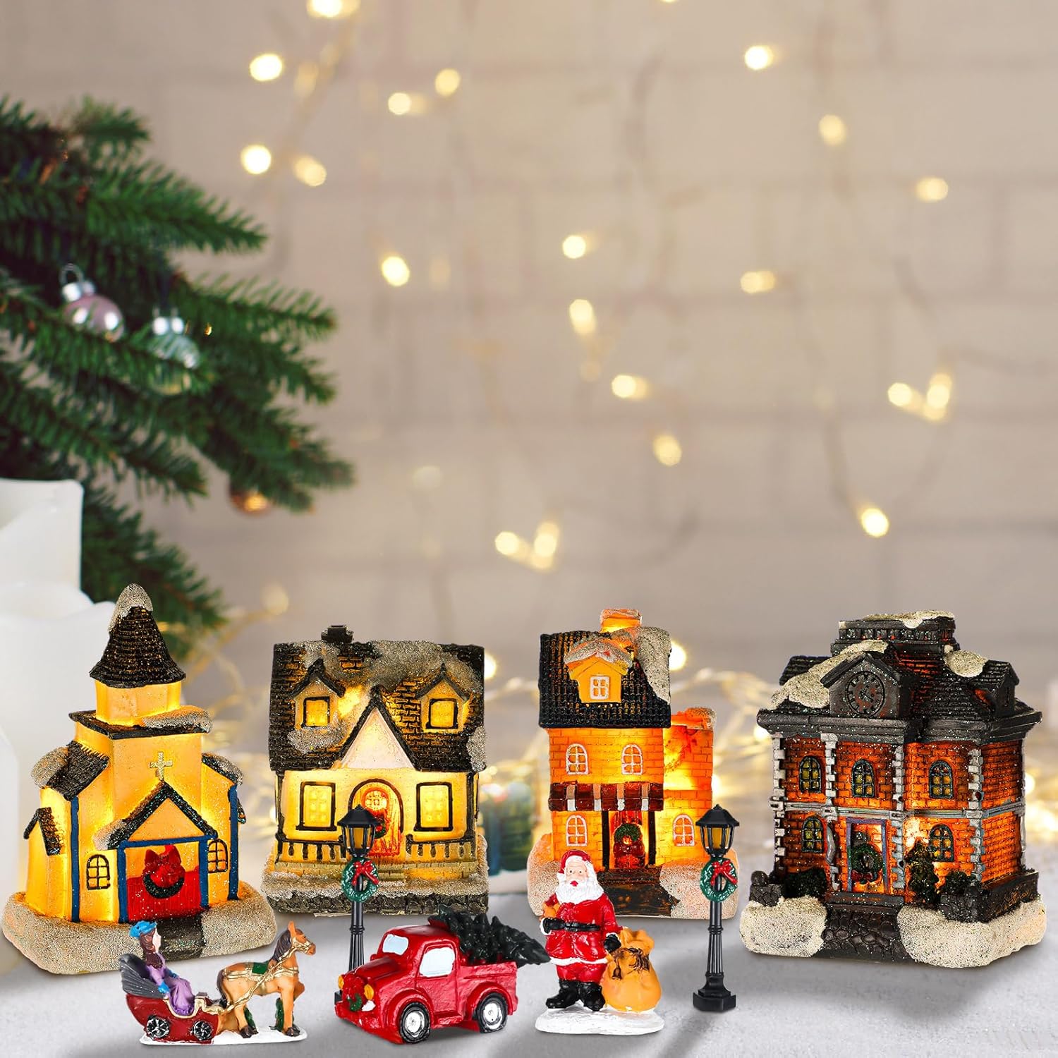 Wettarn LED Christmas Village House Set - 26 Pcs Lighted Figurines for Festive Home Decor